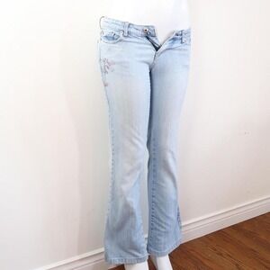 tattoo jeans low rise flare jeans light wash embroidered floral y2k size 27